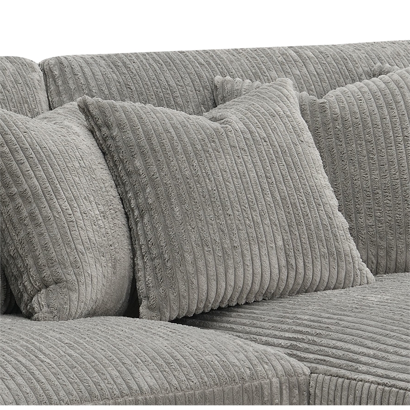 ACME Furniture Tavia Corduroy Fabric L-Shaped Sectional with 6 Pillows in Gray