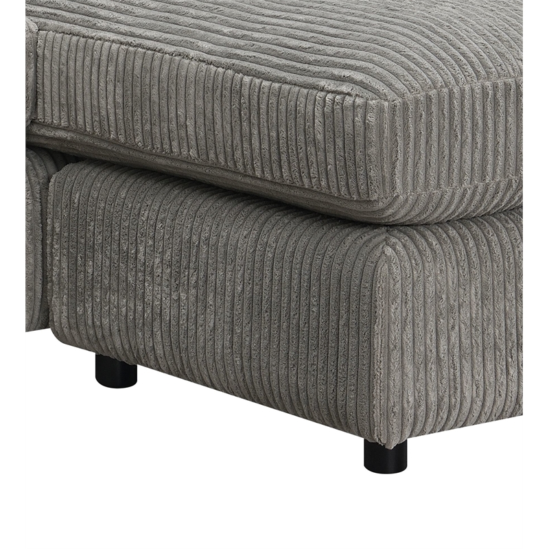 ACME Furniture Tavia Corduroy Fabric L-Shaped Sectional with 6 Pillows in Gray
