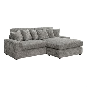 ACME Furniture Tavia Corduroy Fabric L-Shaped Sectional with 6 Pillows in Gray