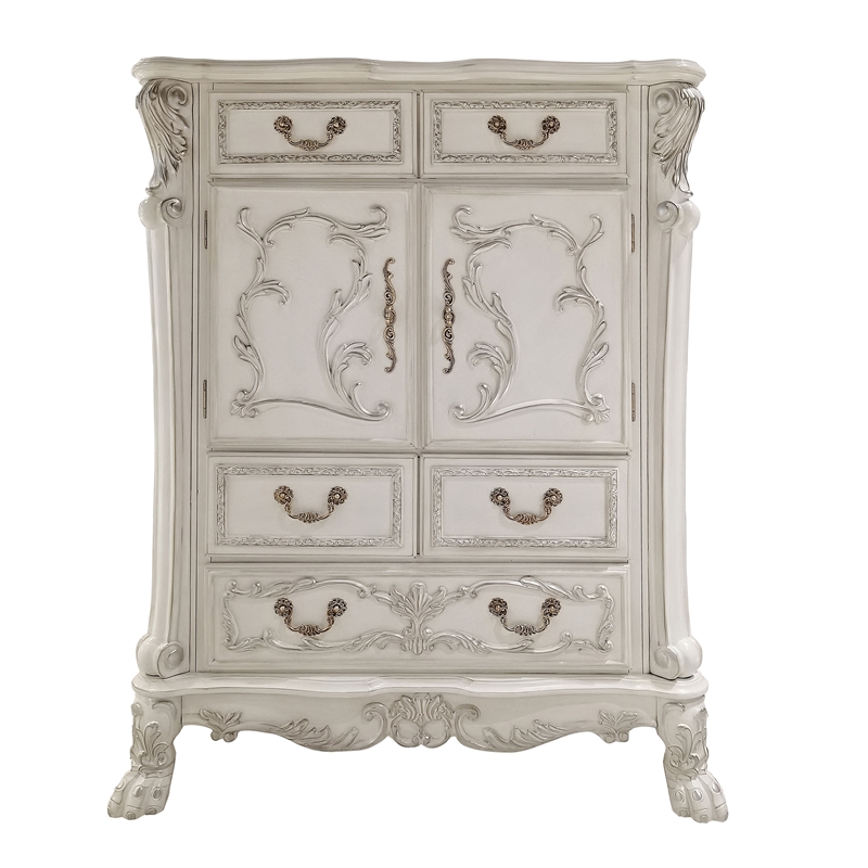 acme furniture dresden 5-drawer wood chest with 2 doors in bone white