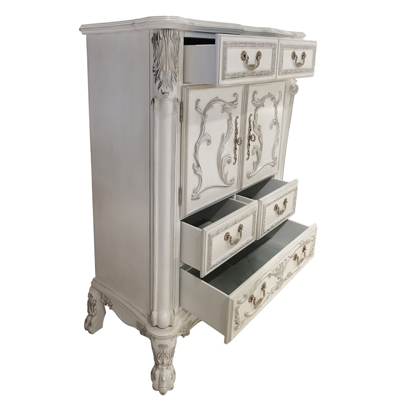 acme furniture dresden 5-drawer wood chest with 2 doors in bone white