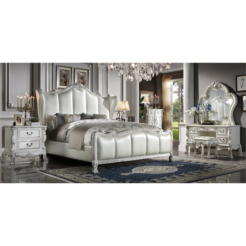 acme furniture dresden 5-drawer wood chest with 2 doors in bone white