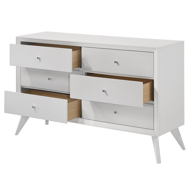 acme furniture cerys 6-drawer rectangular contemporary wood dresser in white