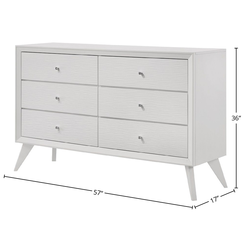acme furniture cerys 6-drawer rectangular contemporary wood dresser in white
