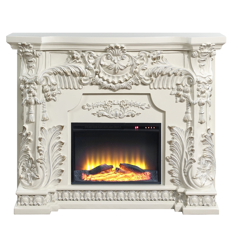ACME Adara Wooden LED Electric Fireplace in Antique White