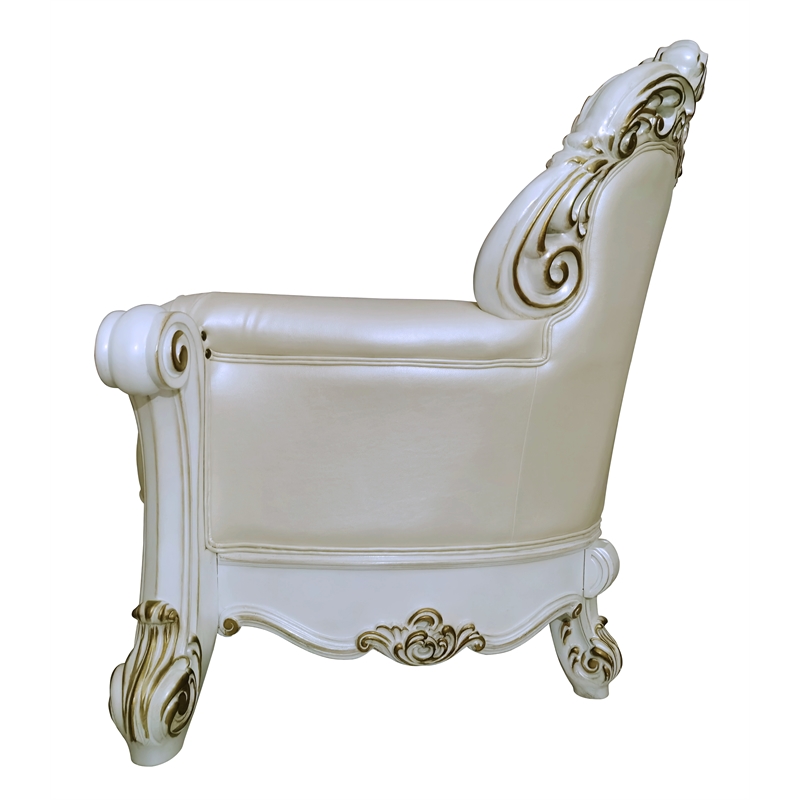 ACME Vendome Wooden Upholstered Chaise with Two Pillows in Pearl