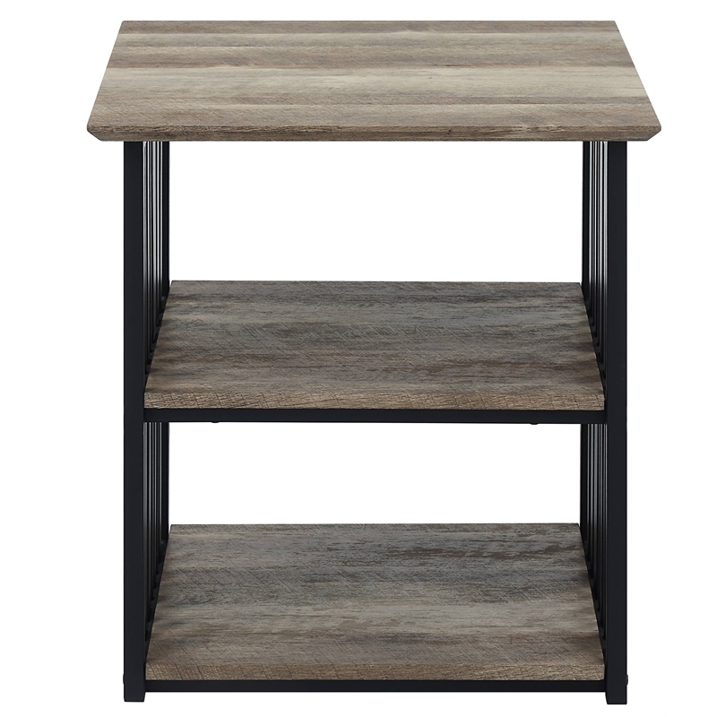 ACME Zudora Wooden Nightstand with Shelves in Antique Oak and Black