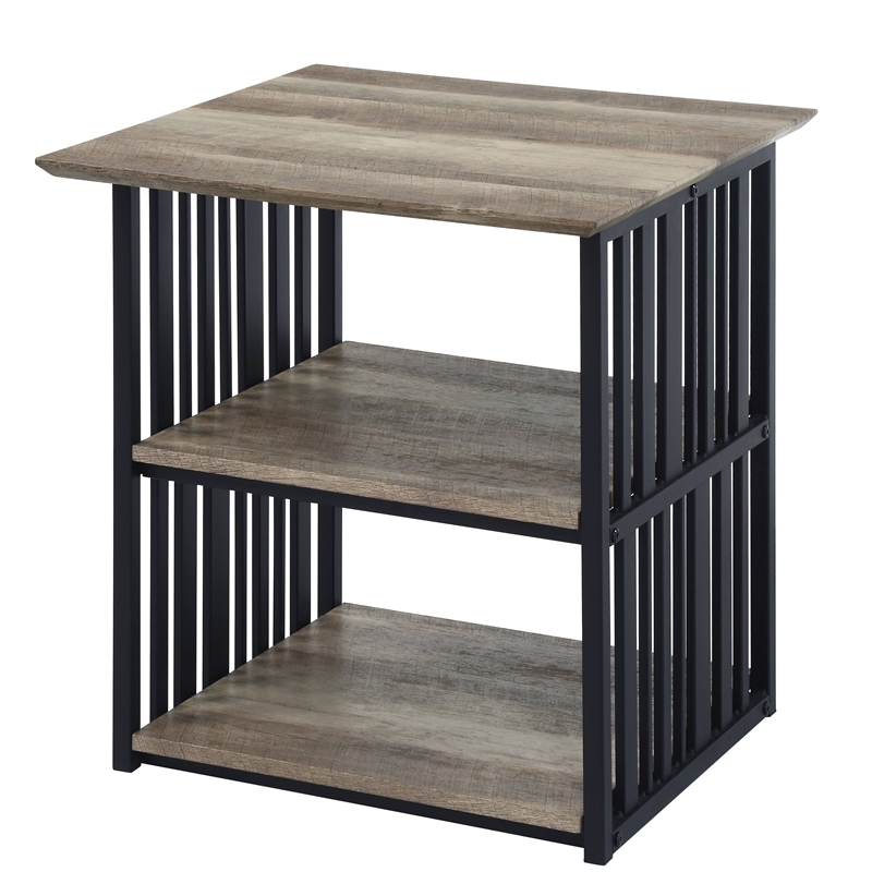 ACME Zudora Wooden Nightstand with Shelves in Antique Oak and Black