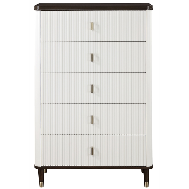 ACME Carena Wooden 5-Drawer Chest in White and Brown