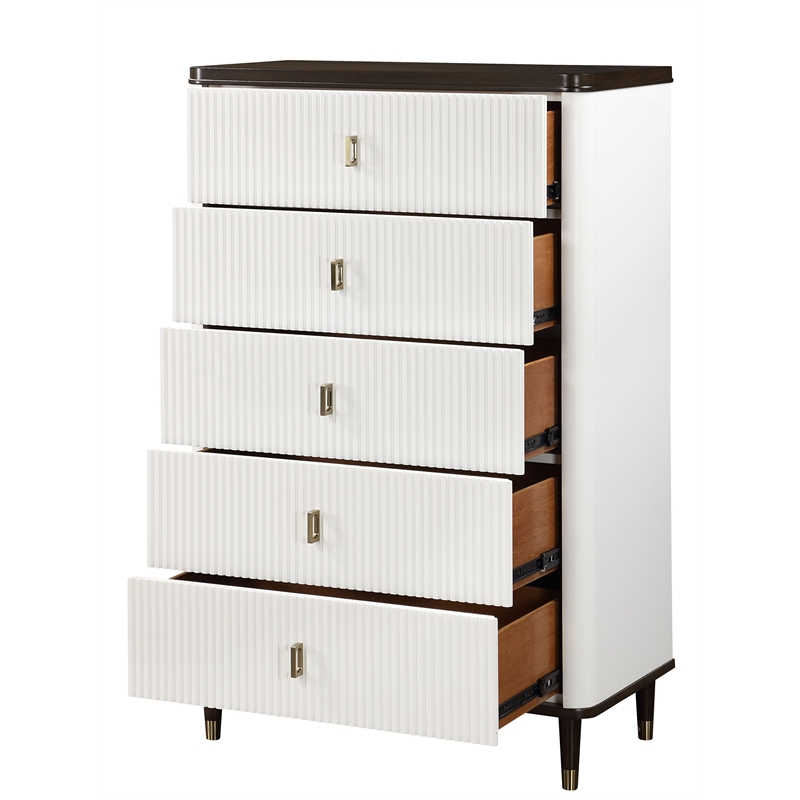 ACME Carena Wooden 5-Drawer Chest in White and Brown
