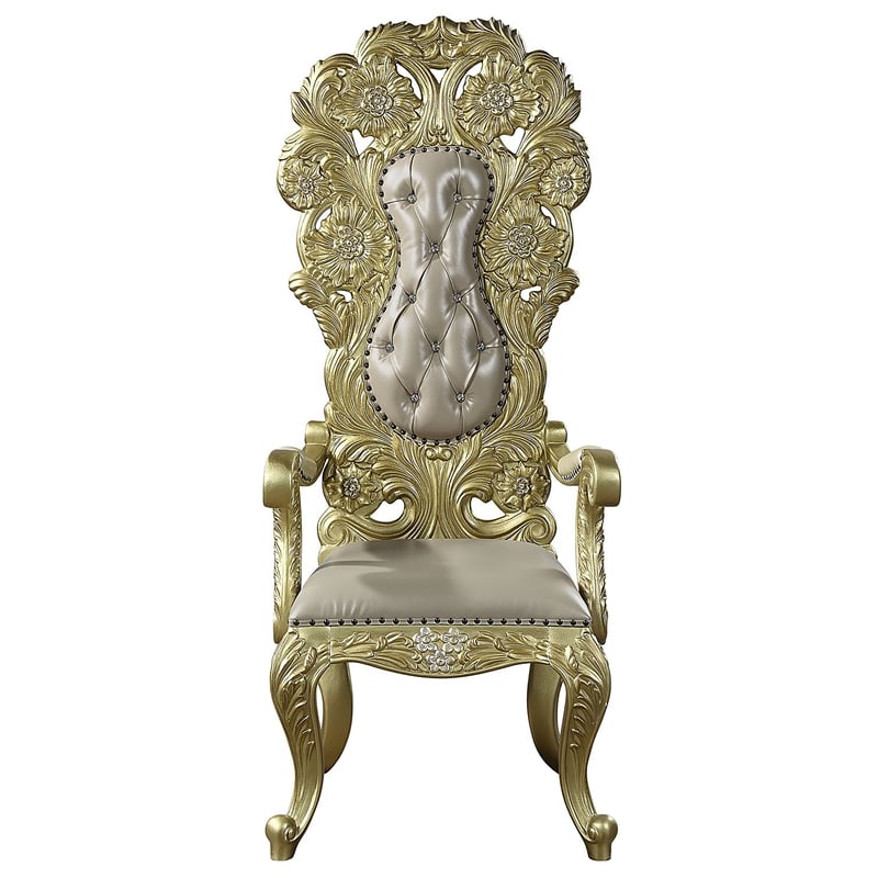 ACME Cabriole Wooden Arm Chairs in Light Gold and Gold (Set of 2)