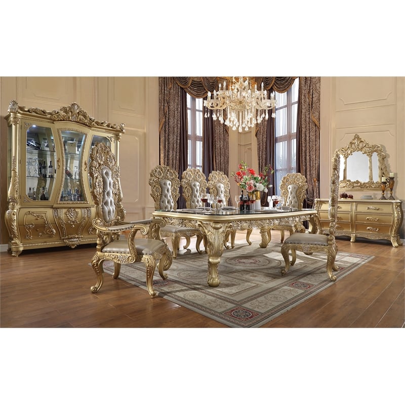 ACME Cabriole Wooden Arm Chairs in Light Gold and Gold (Set of 2)
