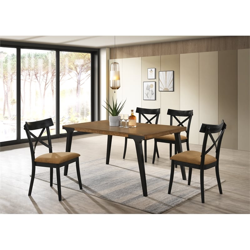 ACME Hillary Wooden Side Chairs in Brown and Black (Set of 2)