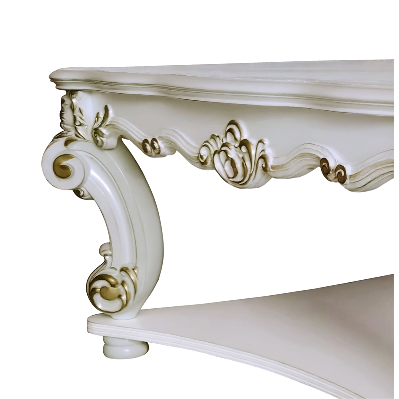 ACME Vendome Wooden Square Coffee Table with Scrolled Legs in Antique Pearl