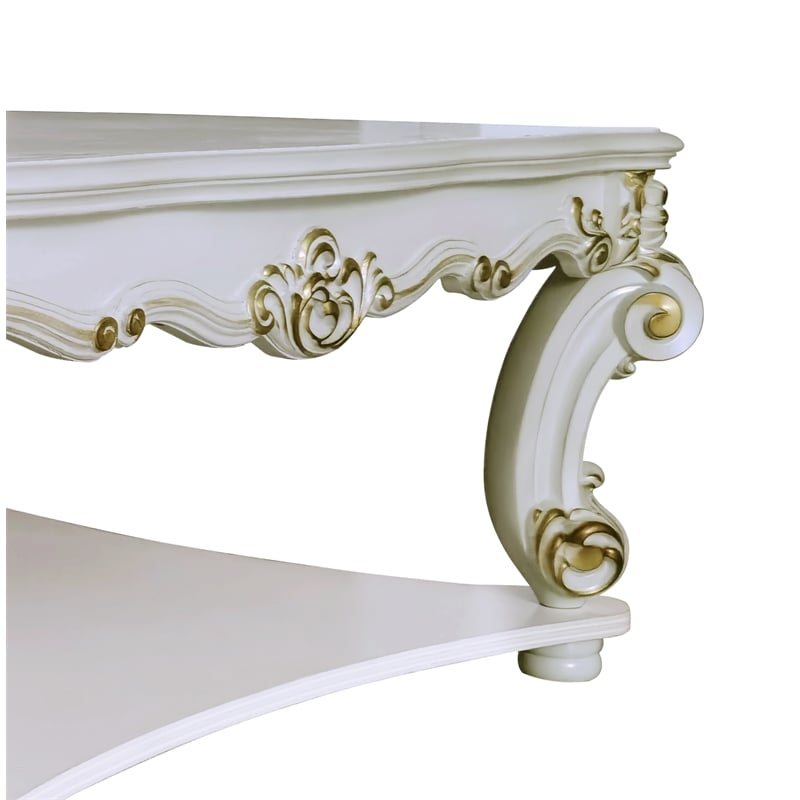 ACME Vendome Wooden Square Coffee Table with Scrolled Legs in Antique Pearl