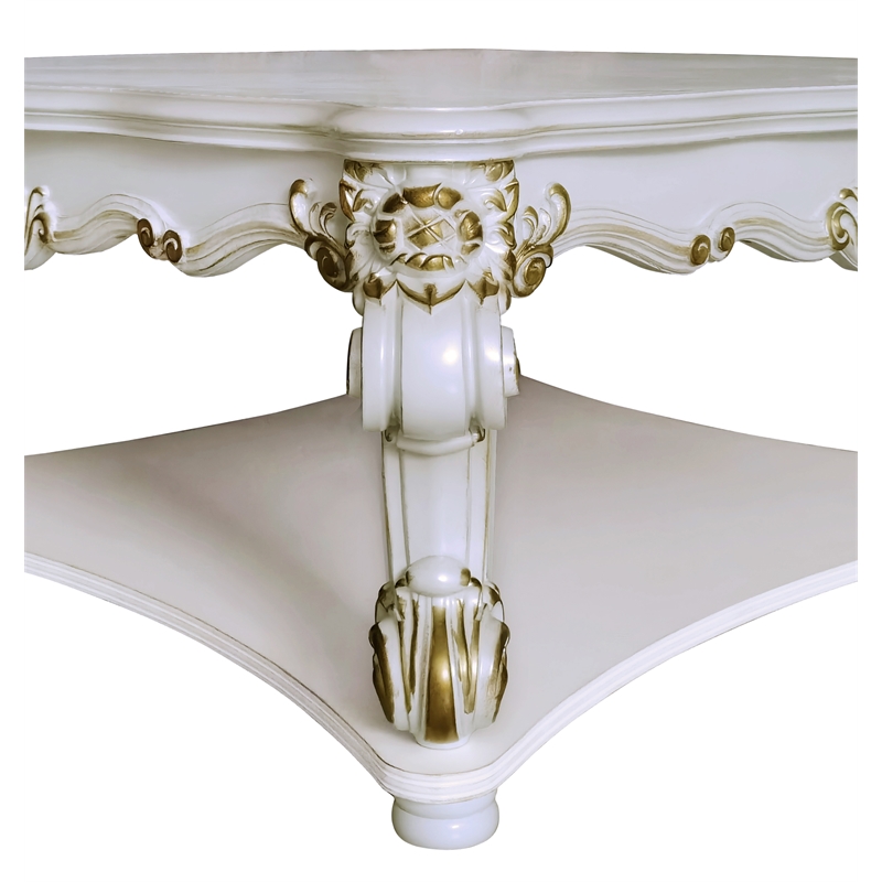 ACME Vendome Wooden Square Coffee Table with Scrolled Legs in Antique Pearl