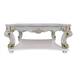 ACME Vendome Wooden Square Coffee Table with Scrolled Legs in Antique Pearl