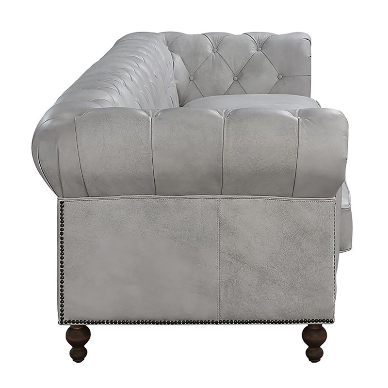 ACME Ofer Leather Upholstered Sofa in Vintage White