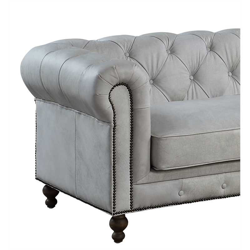 ACME Ofer Leather Upholstered Sofa in Vintage White