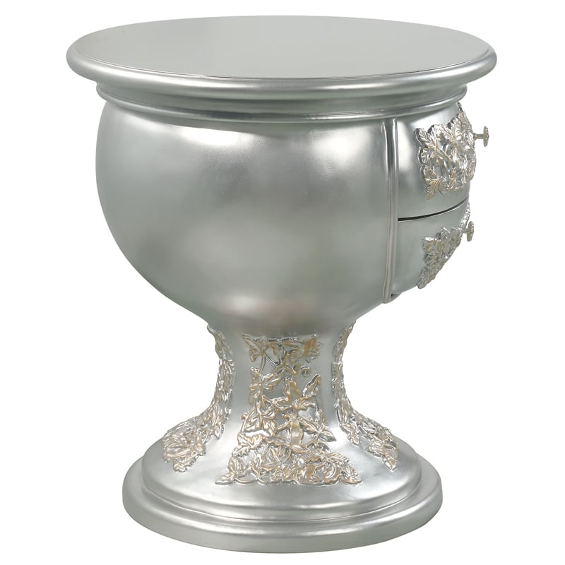 ACME Sandoval Wooden Storage Nightstand with Floral Ornament in Champagne