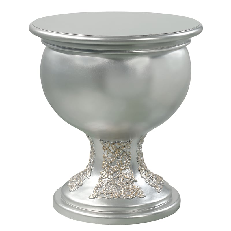 ACME Sandoval Wooden Storage Nightstand with Floral Ornament in Champagne