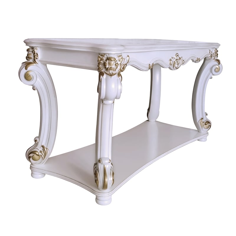 ACME Vendome Wooden Sofa Table with Scrolled Legs in Antique Pearl