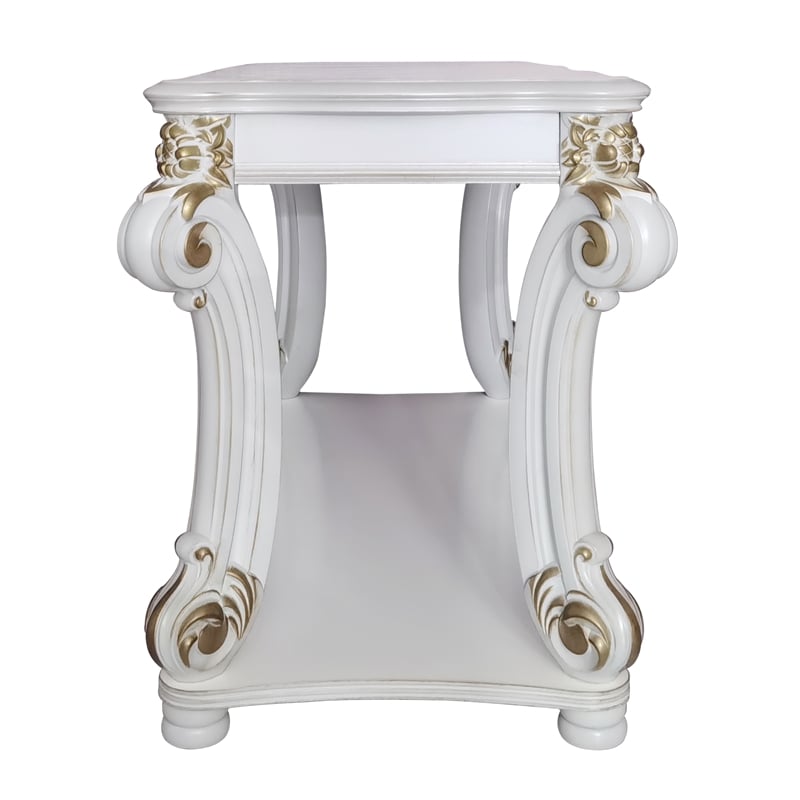 ACME Vendome Wooden Sofa Table with Scrolled Legs in Antique Pearl
