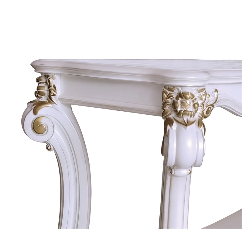 ACME Vendome Wooden Sofa Table with Scrolled Legs in Antique Pearl
