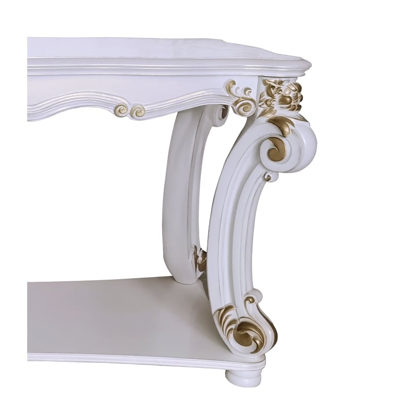ACME Vendome Wooden Sofa Table with Scrolled Legs in Antique Pearl