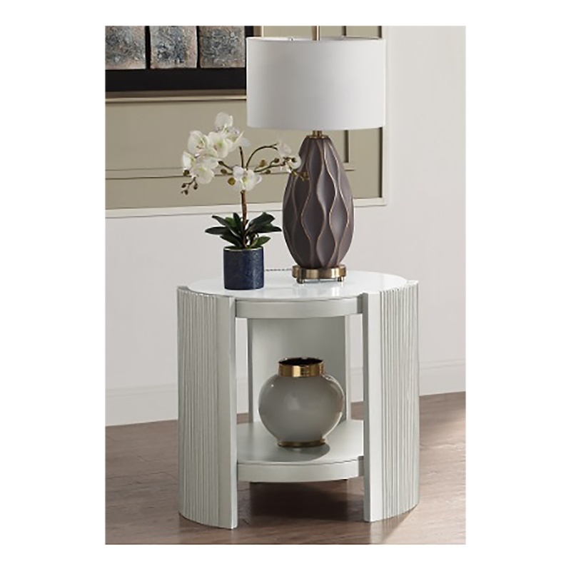 ACME Furniture Kasa Wood End Table with Shelf in Champagne/Sintered Stone