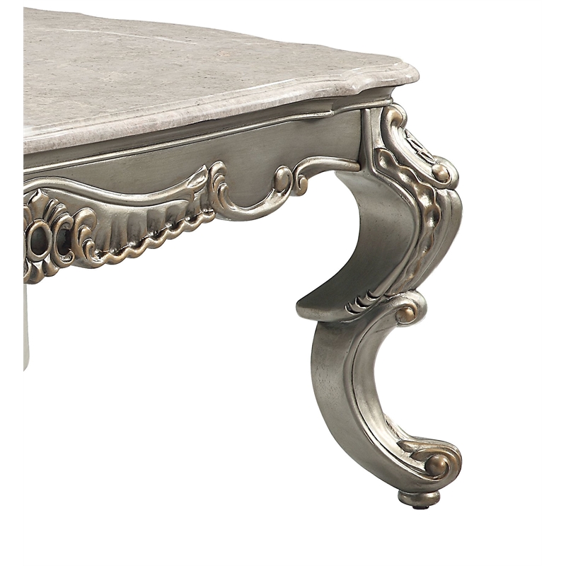 ACME Furniture Miliani Marble & Wood Coffee Table in Natural/Antique Bronze