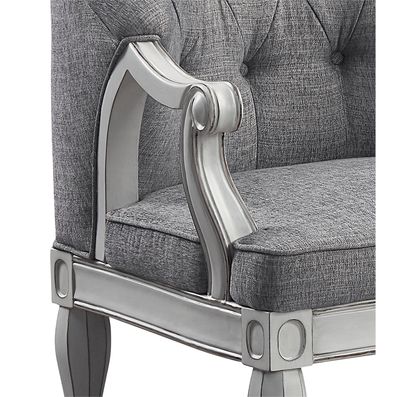 ACME Furniture Florian Button Tufted Fabric & Wood Chair in Gray/Antique White