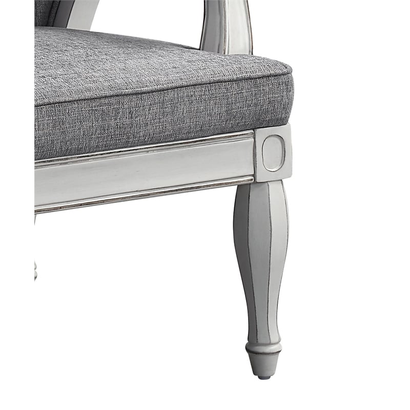 ACME Furniture Florian Button Tufted Fabric & Wood Chair in Gray/Antique White