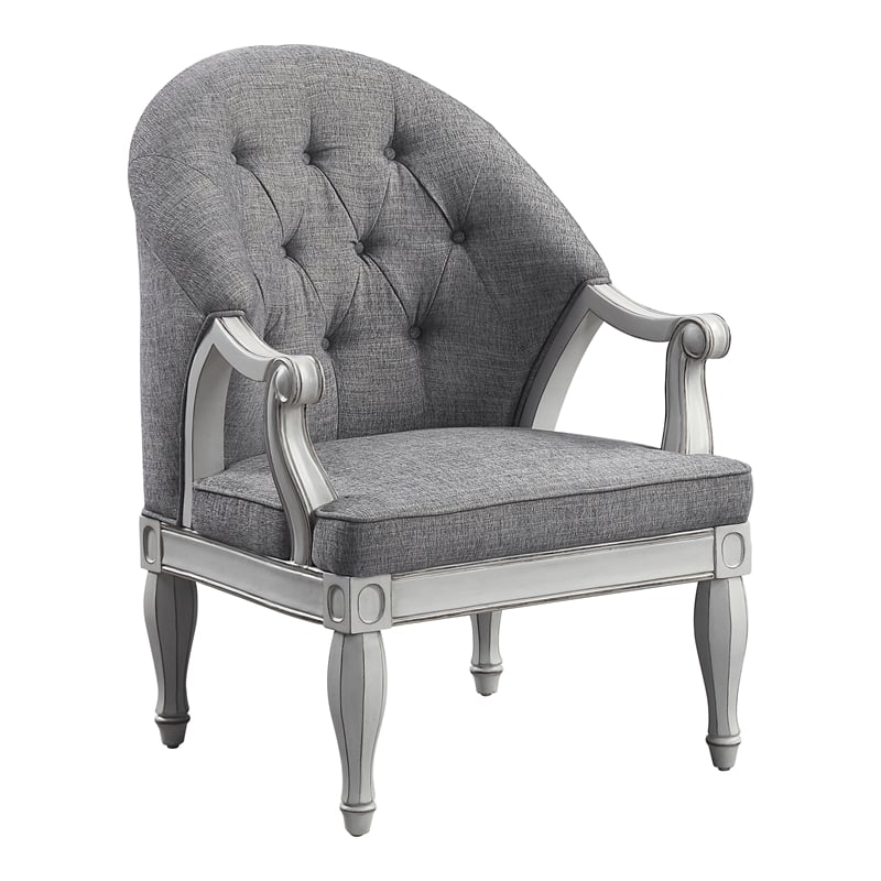ACME Furniture Florian Button Tufted Fabric & Wood Chair in Gray/Antique White