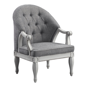 ACME Furniture Florian Button Tufted Fabric & Wood Chair in Gray/Antique White