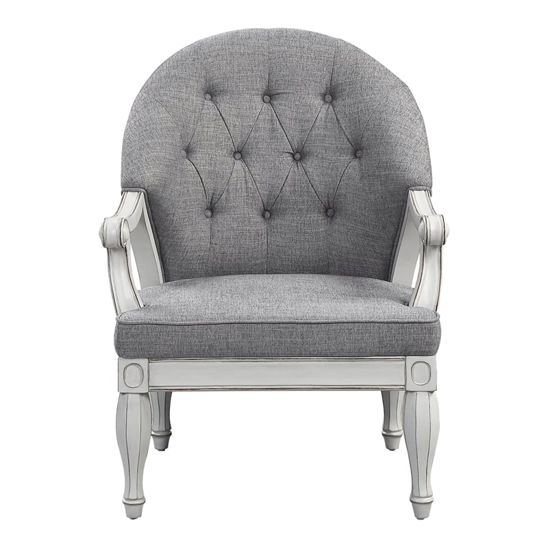 ACME Furniture Florian Button Tufted Fabric & Wood Chair in Gray/Antique White
