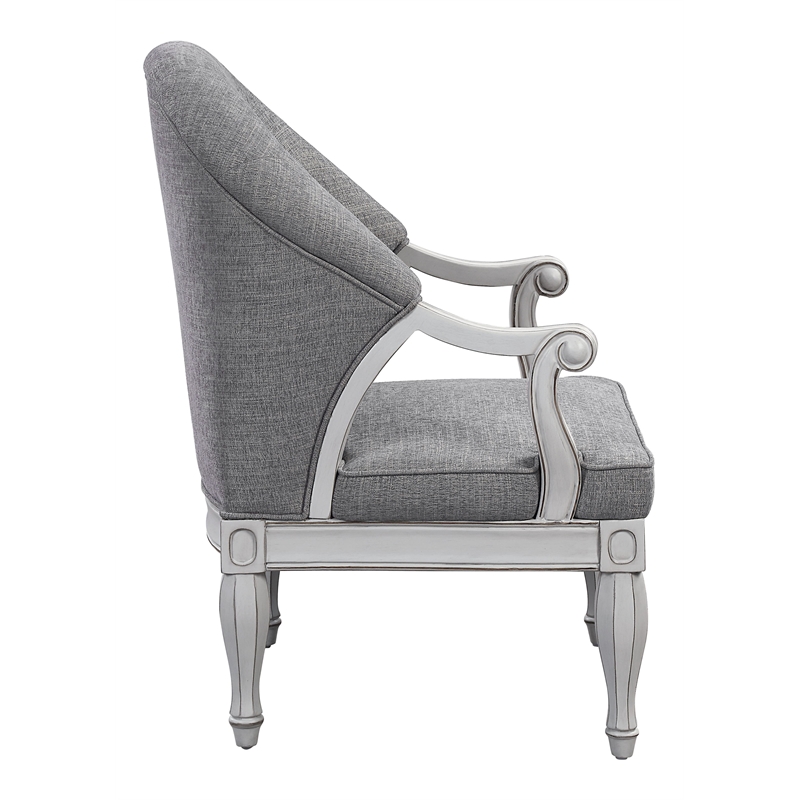 ACME Furniture Florian Button Tufted Fabric & Wood Chair in Gray/Antique White