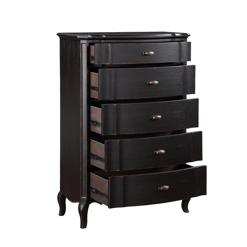 ACME Furniture Chelmsford 5-Drawer Contemporary Wood Chest in Antique Black