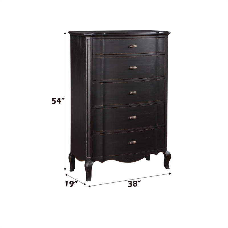 ACME Furniture Chelmsford 5-Drawer Contemporary Wood Chest in Antique Black