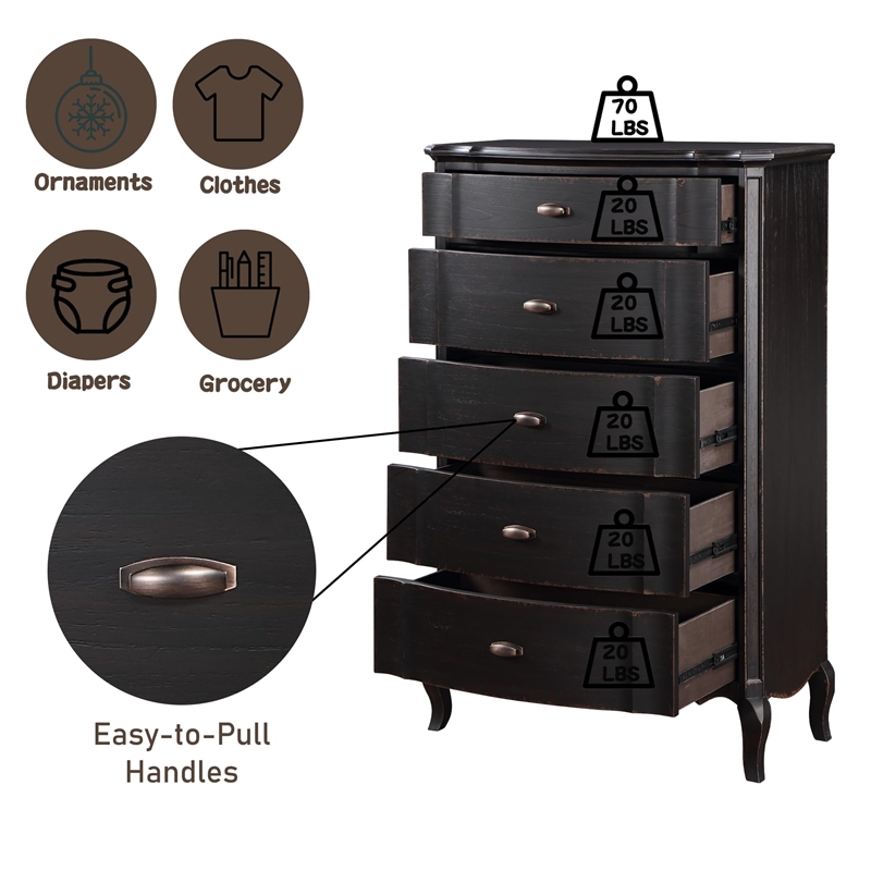 ACME Furniture Chelmsford 5-Drawer Contemporary Wood Chest in Antique Black