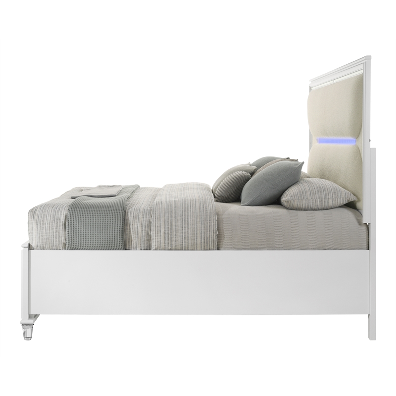ACME Tarian Wood Eastern King Bed with Storage & LED in White/Pearl White