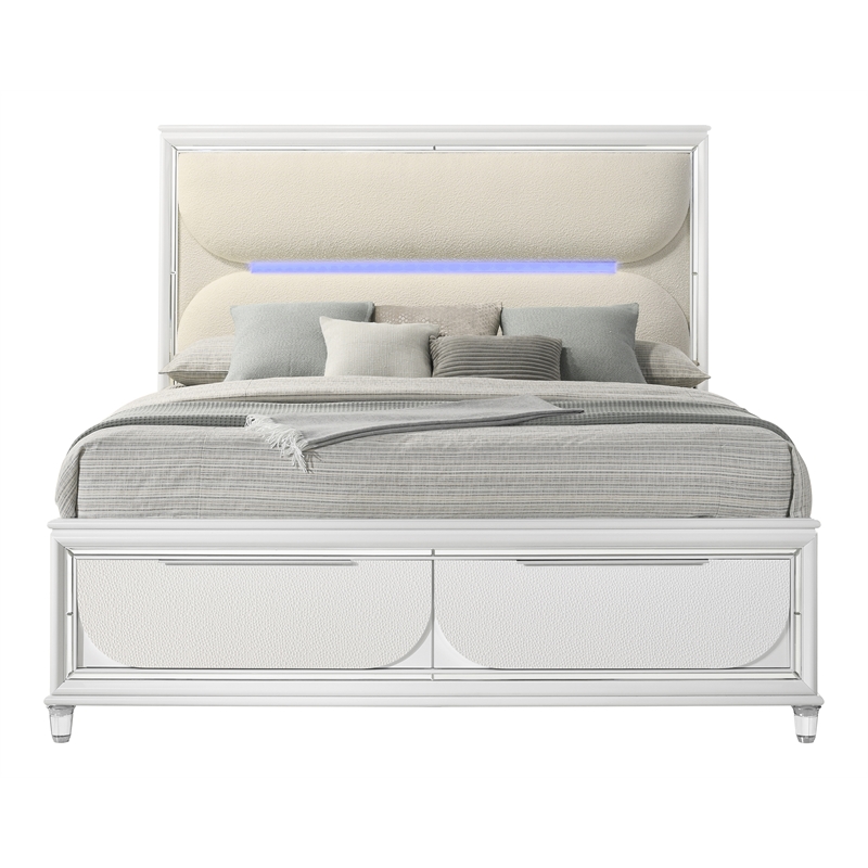 ACME Tarian Wood Queen Bed with Storage & LED in White/Pearl White