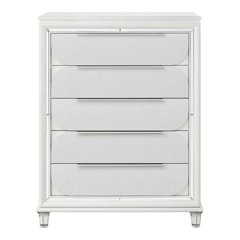 ACME Tarian Wooden Frame Rectangular 5 Drawers Chest in Pearl White