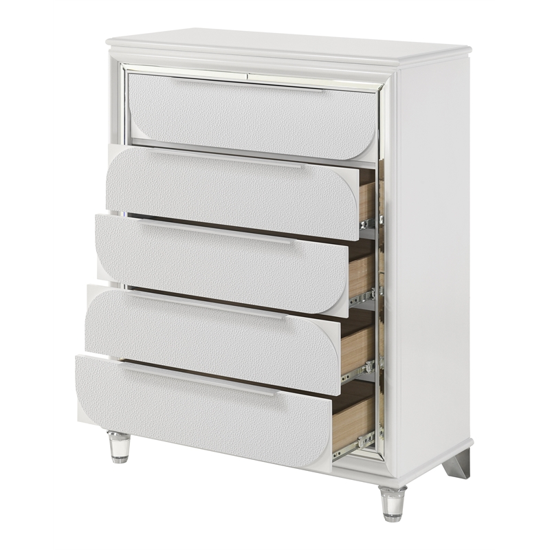 ACME Tarian Wooden Frame Rectangular 5 Drawers Chest in Pearl White
