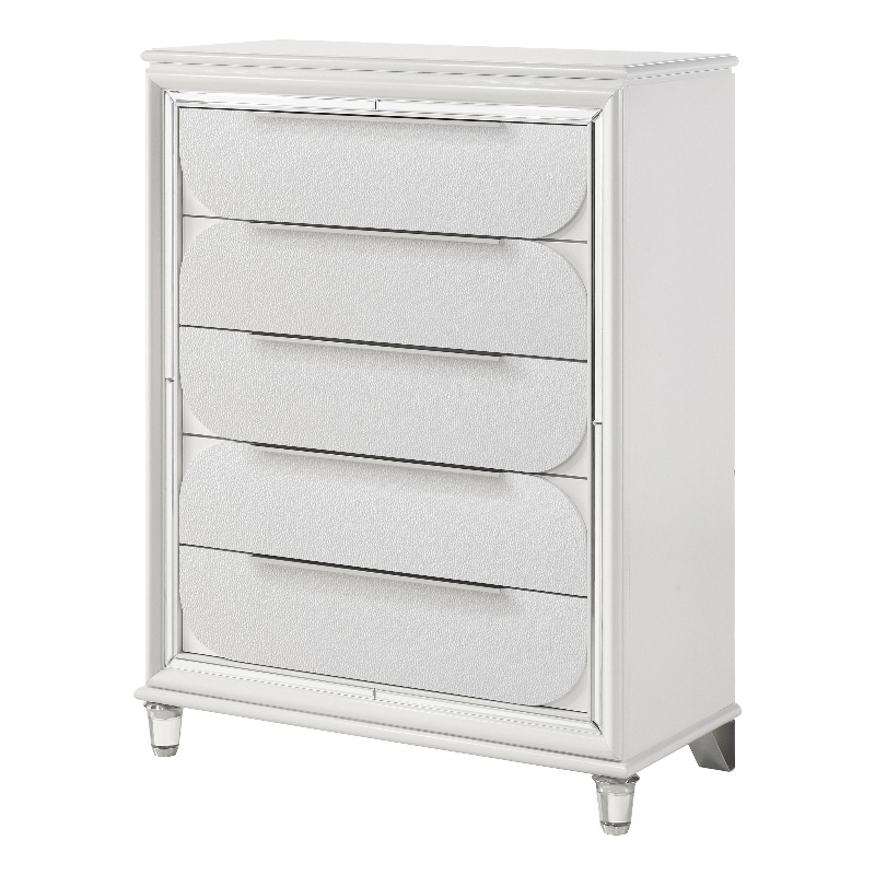 ACME Tarian Wooden Frame Rectangular 5 Drawers Chest in Pearl White