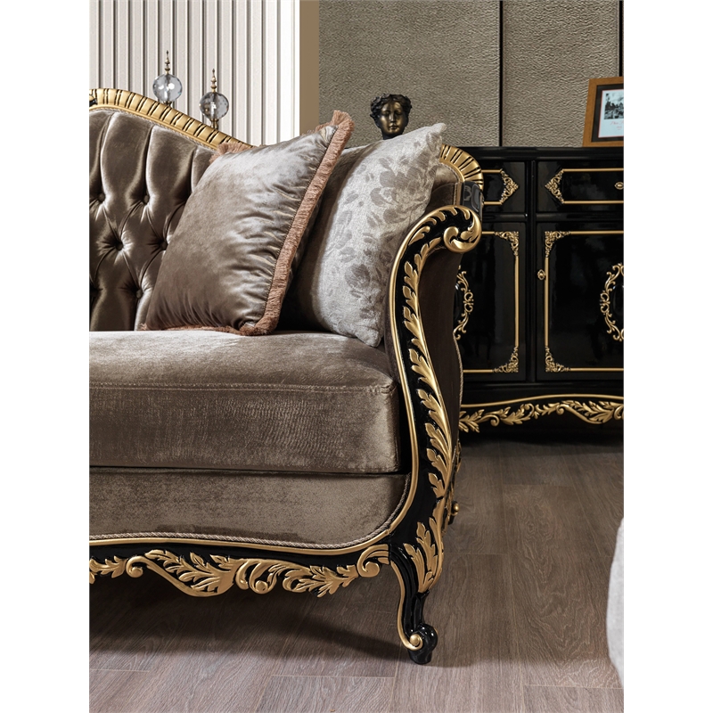 ACME Furniture Betria Velvet Tufted Sofa w/ 5 Pillows in Green Brown