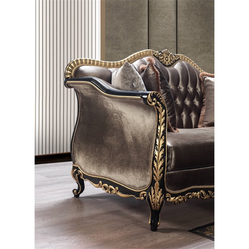 ACME Furniture Betria Velvet Tufted Sofa w/ 5 Pillows in Green Brown