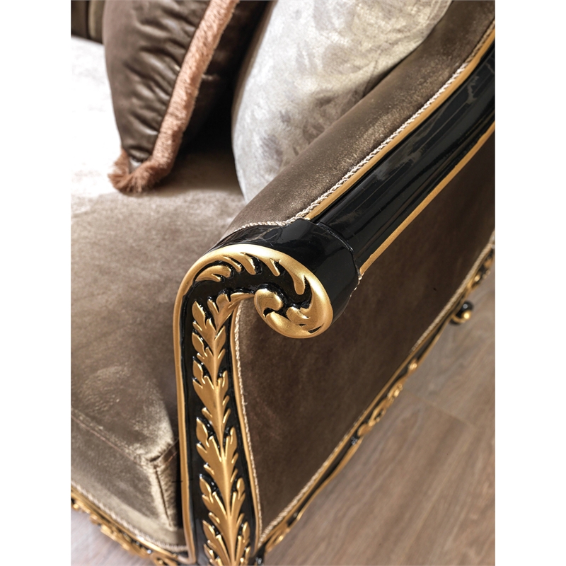 ACME Furniture Betria Velvet Tufted Sofa w/ 5 Pillows in Green Brown