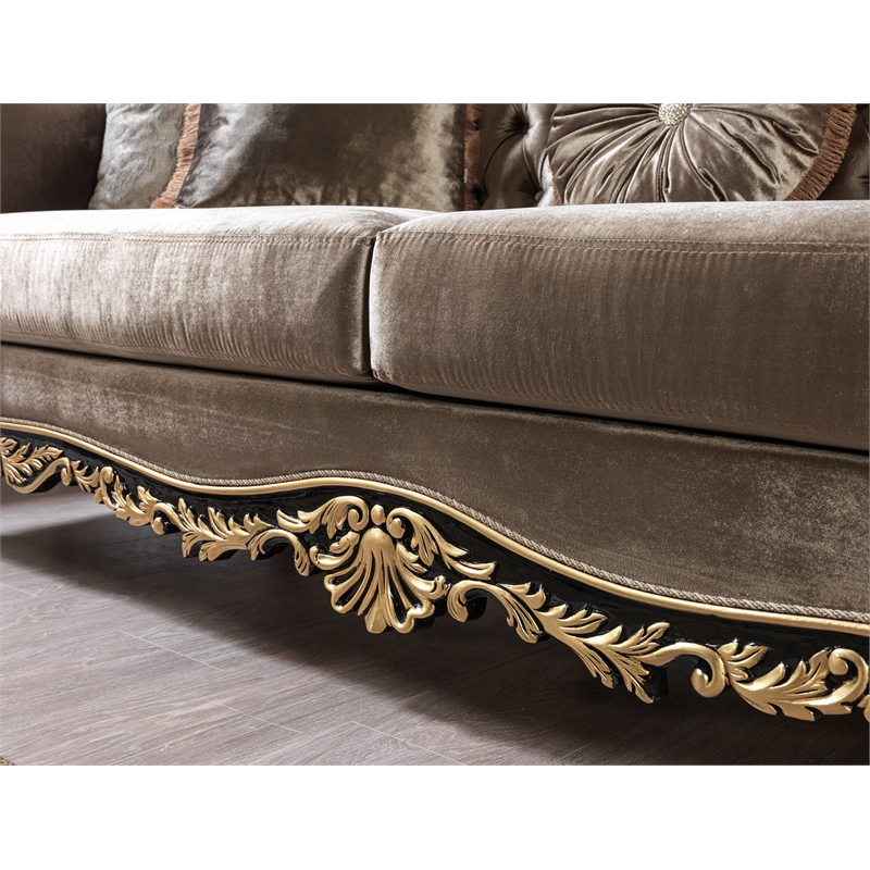 ACME Furniture Betria Velvet Tufted Sofa w/ 5 Pillows in Green Brown