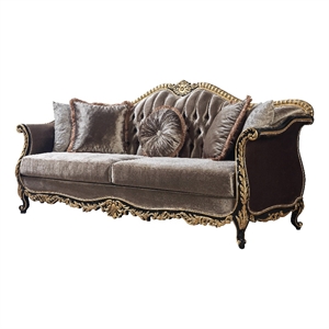 ACME Furniture Betria Velvet Tufted Sofa w/ 5 Pillows in Green Brown